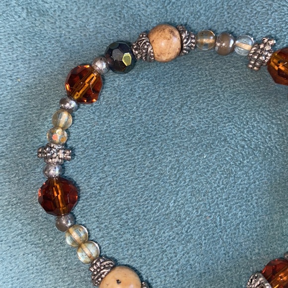 Amber Crystal Silver Wood Beads Bracelet with Heart Charm - Picture 3 of 6